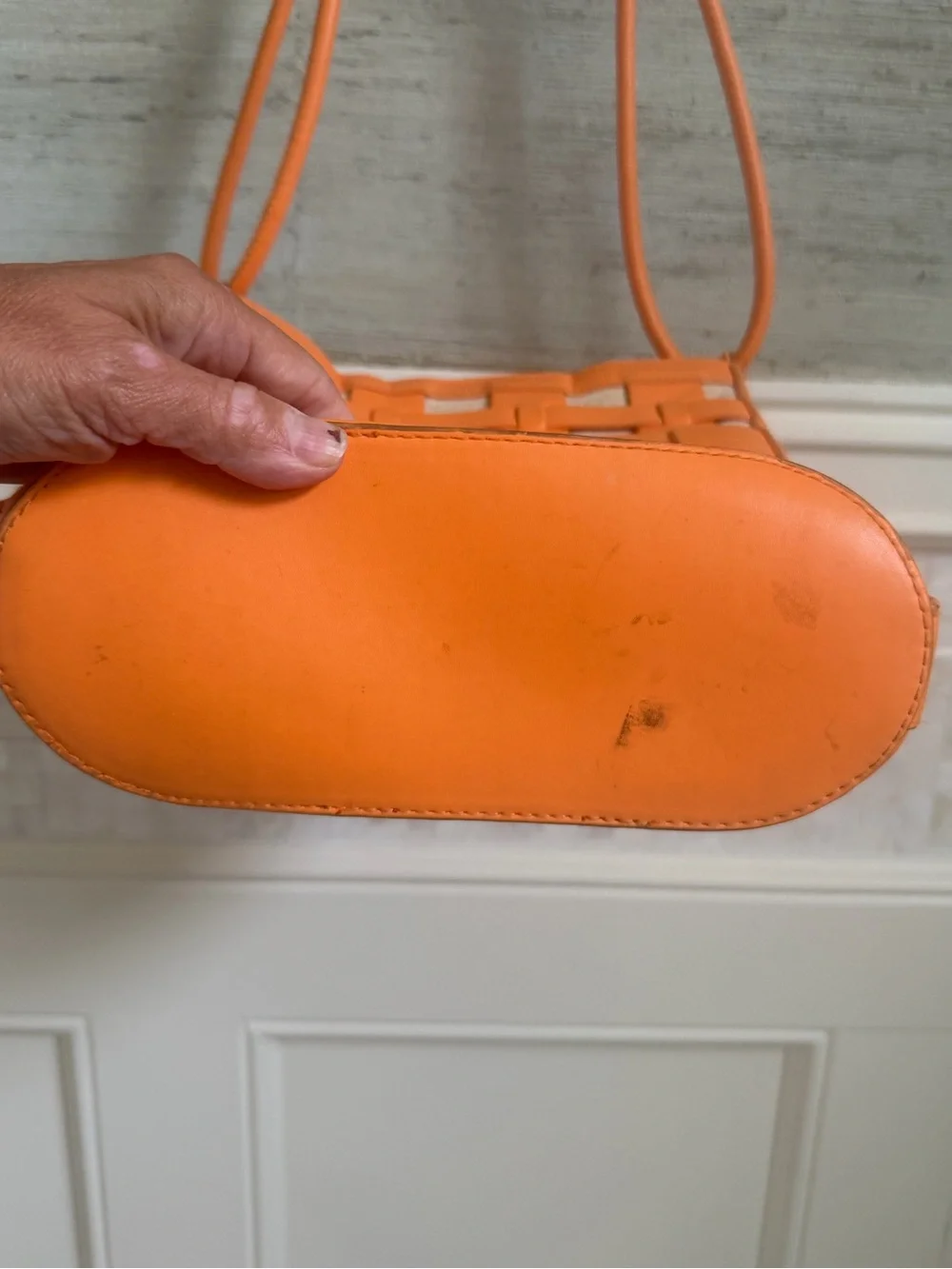 A new day Orange faux leather and linen-look fabric woven Shoulder tote bag